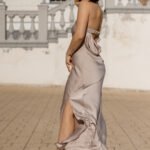 Moon silk satino ilga vakarinė suknelė