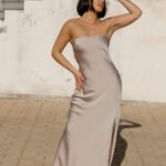 Moon silk satino ilga vakarinė suknelė